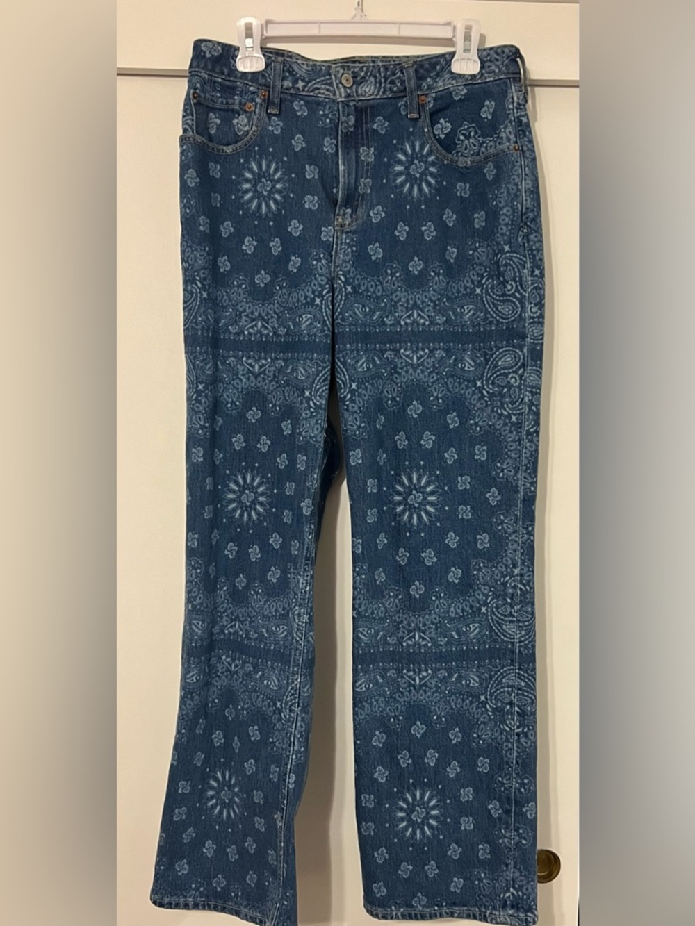 Abercrombie & Fitch Dark Blue Bandana Print Straight Leg Jeans